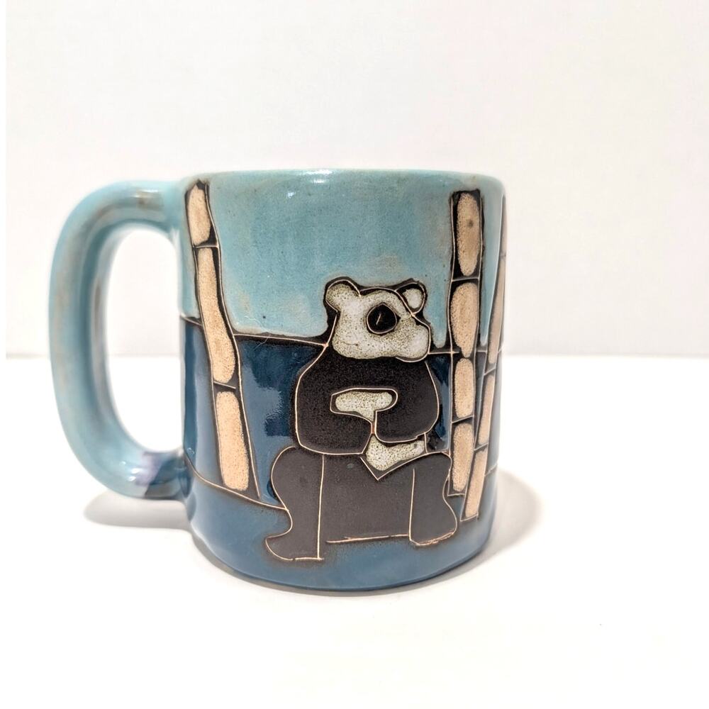 Mara of Mexico Panda Bear Bamboo Blue Colorful Stoneware Coffee Mug 14 fl oz